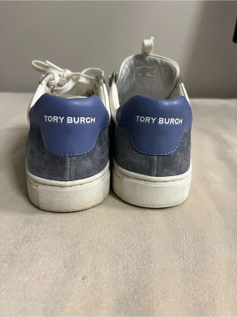 💙 Tory Burch Howell Court Leather Suede Sneakers White Navy Size 8M